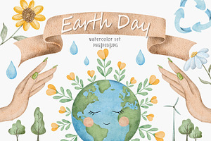 Earth Day Watercolor clipart, an Object Illustration by Daryartsy