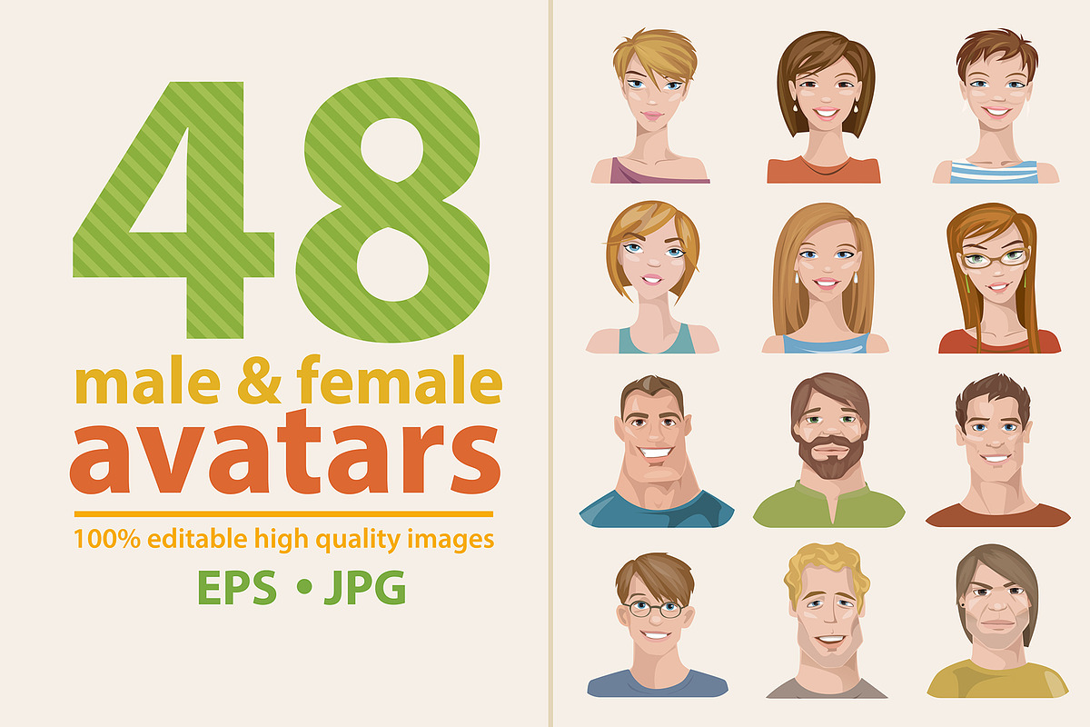 48 male&female avatars, a Graphic by Giraffarte (Photo 1 of 3)