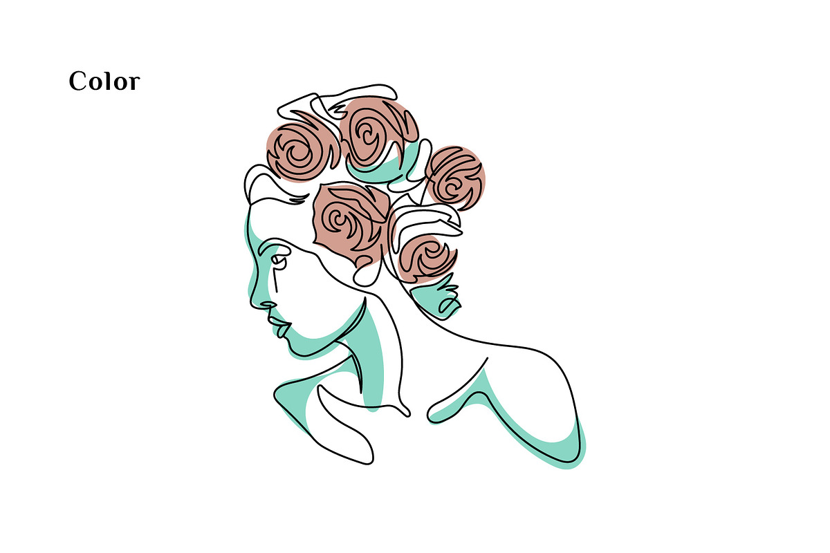 Line Art Woman Flower Illustration, a Decorative Illustration by Brand_Hero (Photo 3 of 4)