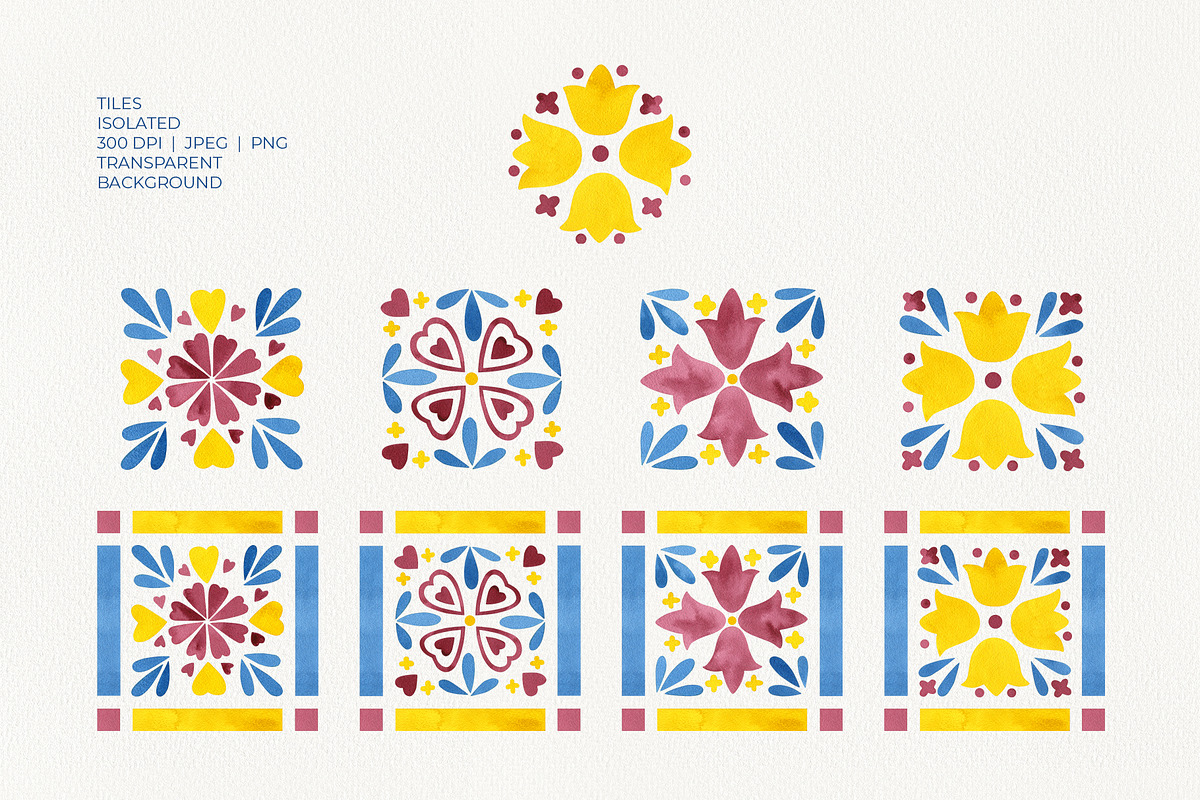 Mediterranean Azuléjo Watercolor, a Decorative Illustration by YarovaArt (Photo 12 of 15)