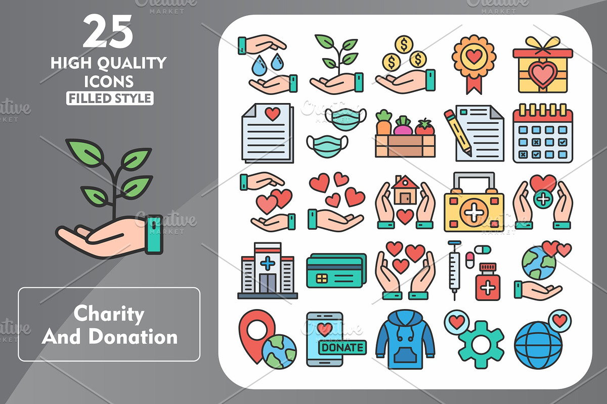 Charity 25 Line Filled Icons, an Icon by Pexelpy