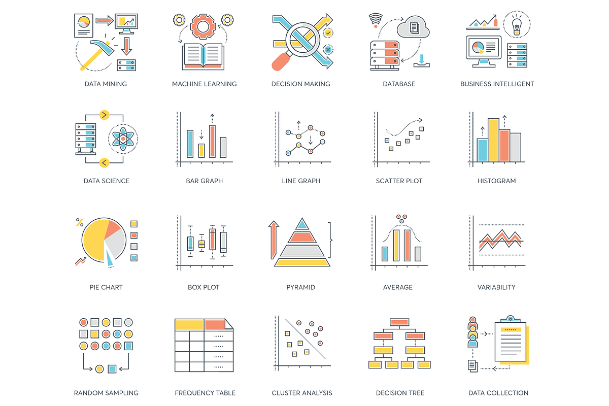 73 Data Analytics Color Line Icons, an Outline Icon by Flat Icons (Photo 2 of 5)