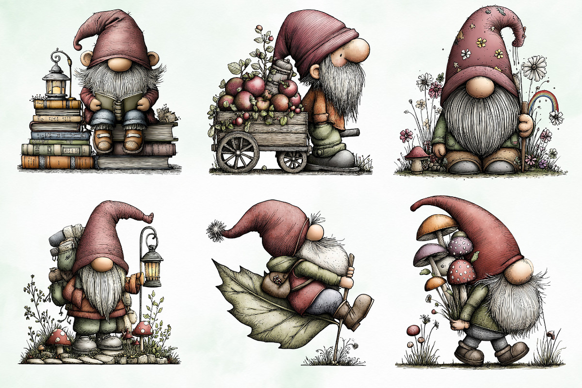 Whimsical Gnome Clipart Bundle, an Illustration by Creative Art (Photo 6 of 11)