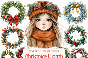 Watercolor Christmas Wreath Clipart, an Illustration by Craft Nest