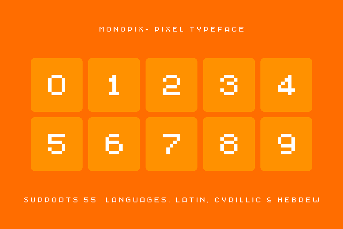 Monopix Pixel Typeface (12 Fonts), a Sans Serif Font by alpercakici (Photo 7 of 11)