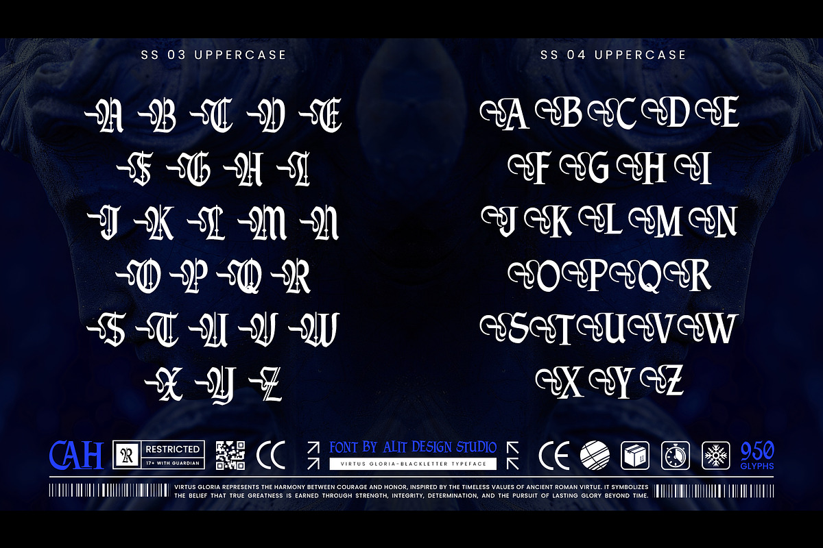 Virtus Gloria Typeface, a Blackletter Font by alit design (Photo 8 of 16)