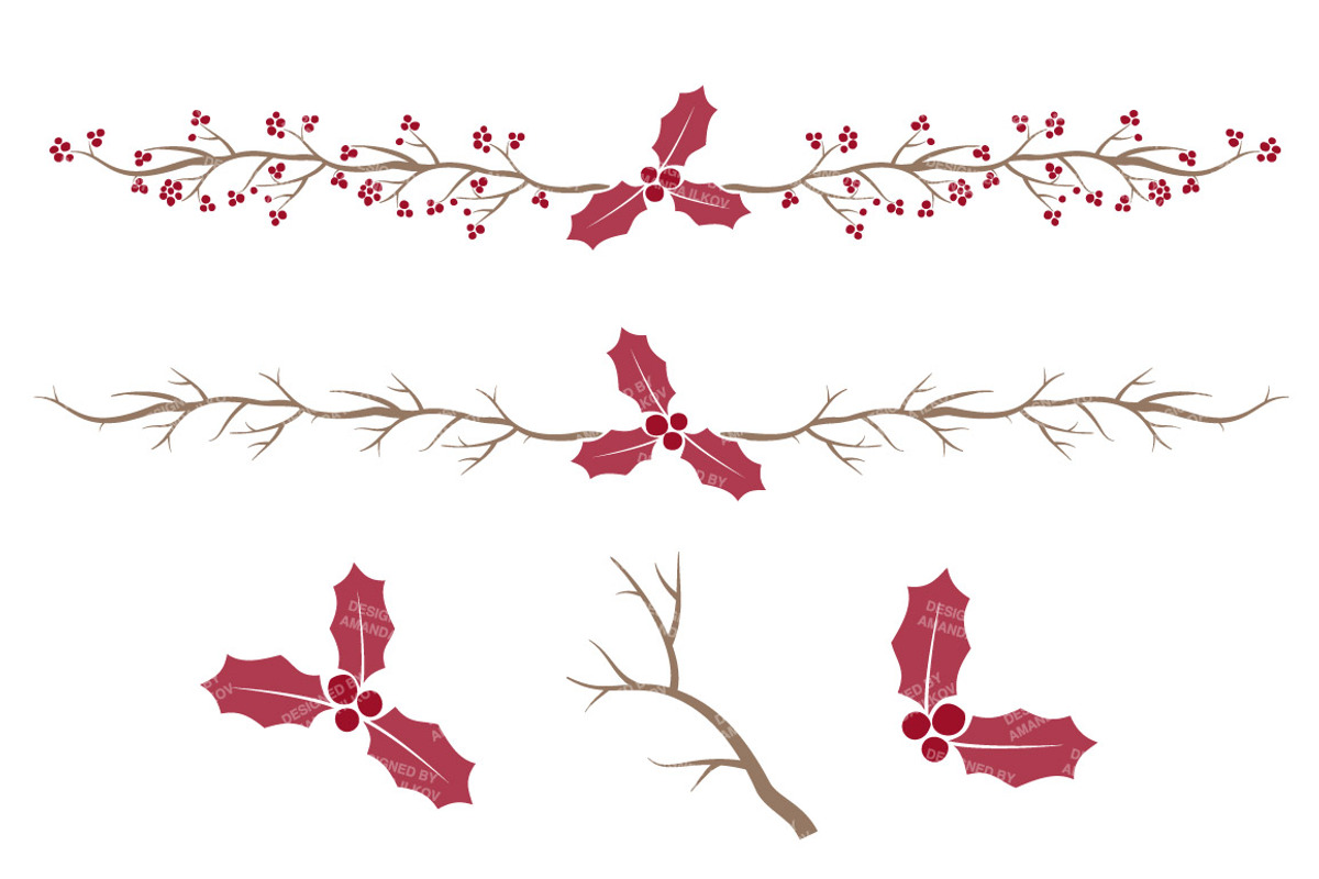 Red Holly Branches & Wreaths, an Illustration by Amanda Ilkov (Photo 4 of 5)