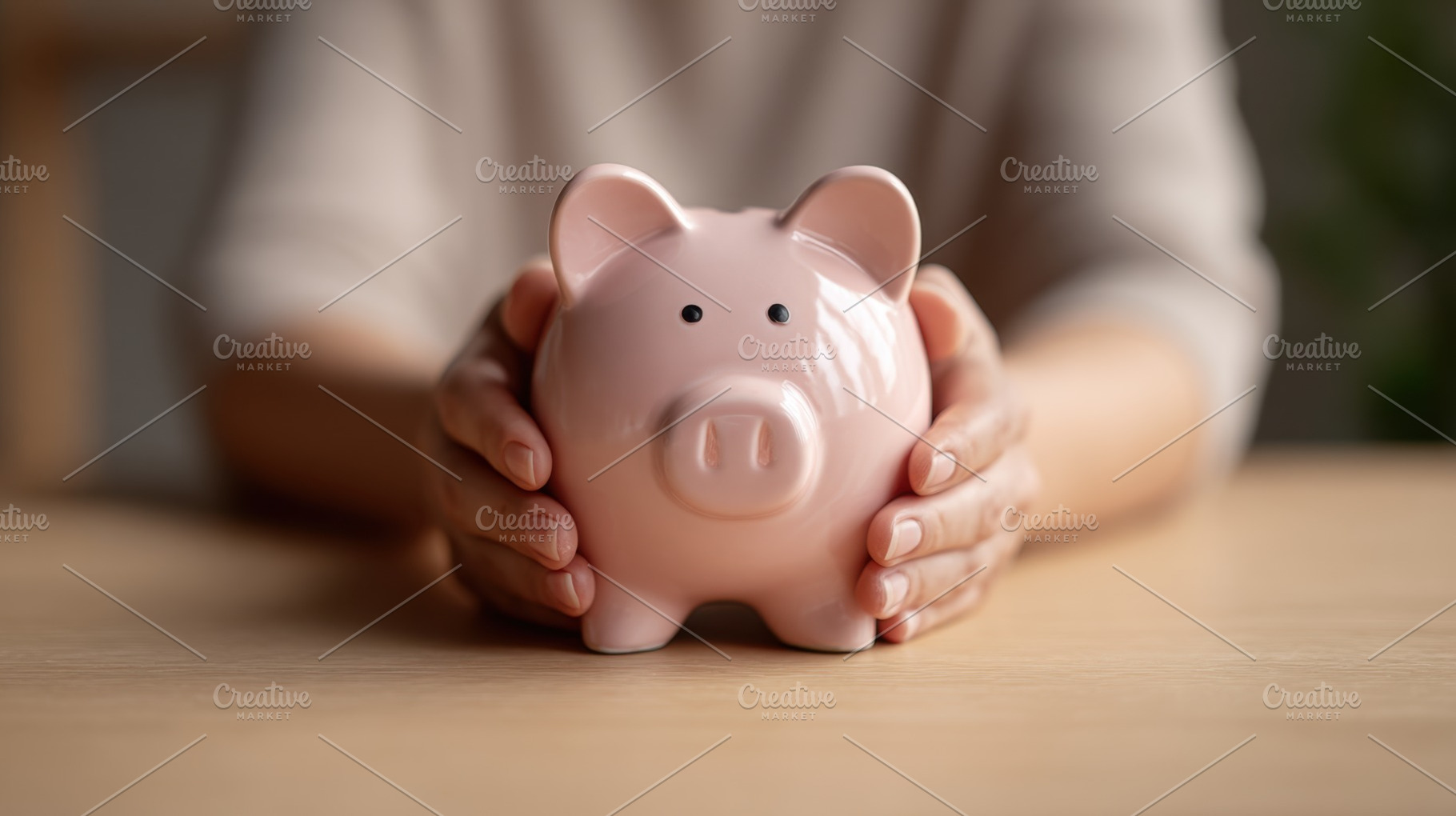 Holding a piggy bank with both hands, a Photo by Beautiful things