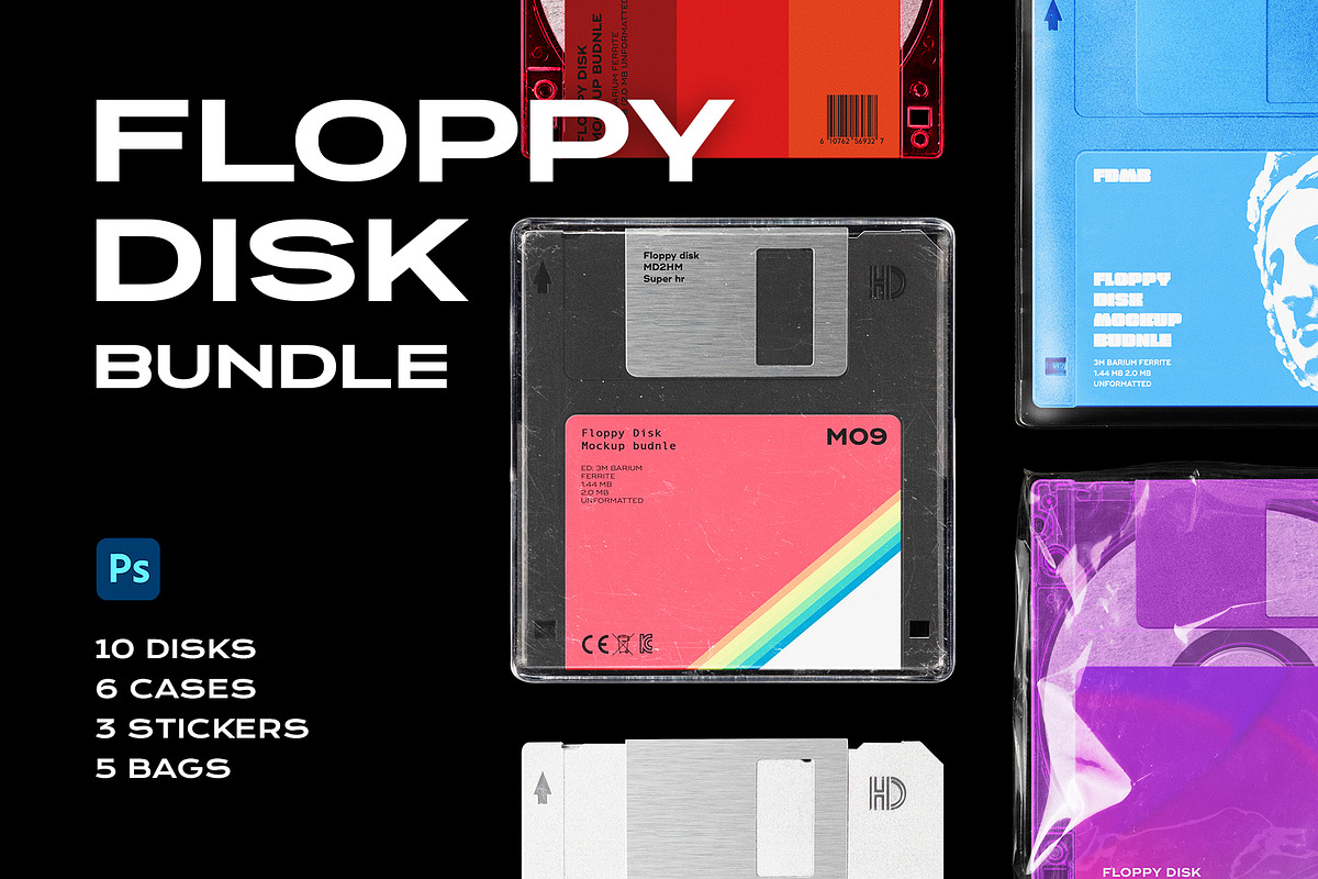 Floppy Disk Mockup Template Bundle, a Product Mockup by PrintPixel (Photo 1 of 28)