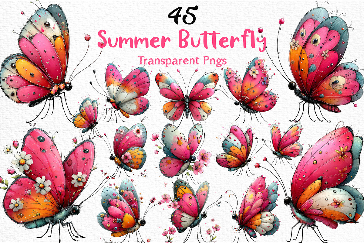 Whimsical Summer Butterfly Clipart, an Illustration by Craft Nest (Photo 1 of 12)