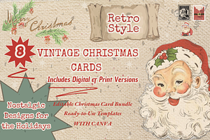 8 retro Christmas Cards Bundle, a Card Template by Prodesign