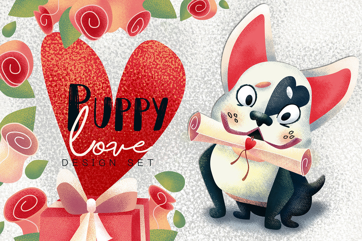 Puppy love. Valentine's Day clipart, an Animal Illustration by Astel (Photo 1 of 8)