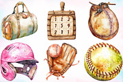 Watercolor Vintage Softball Clipart, a Seasonal Illustration by Canvas Craft (Thumbnail 2 of 3)