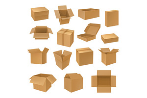 Set Of Isolated Isometric 3d Carton