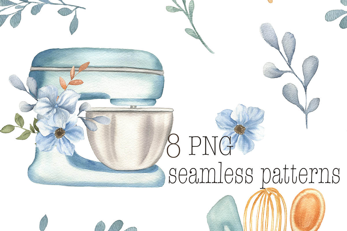 Watercolor blue Baking Clipart Set, an Illustration by ViolettaKh (Photo 4 of 9)