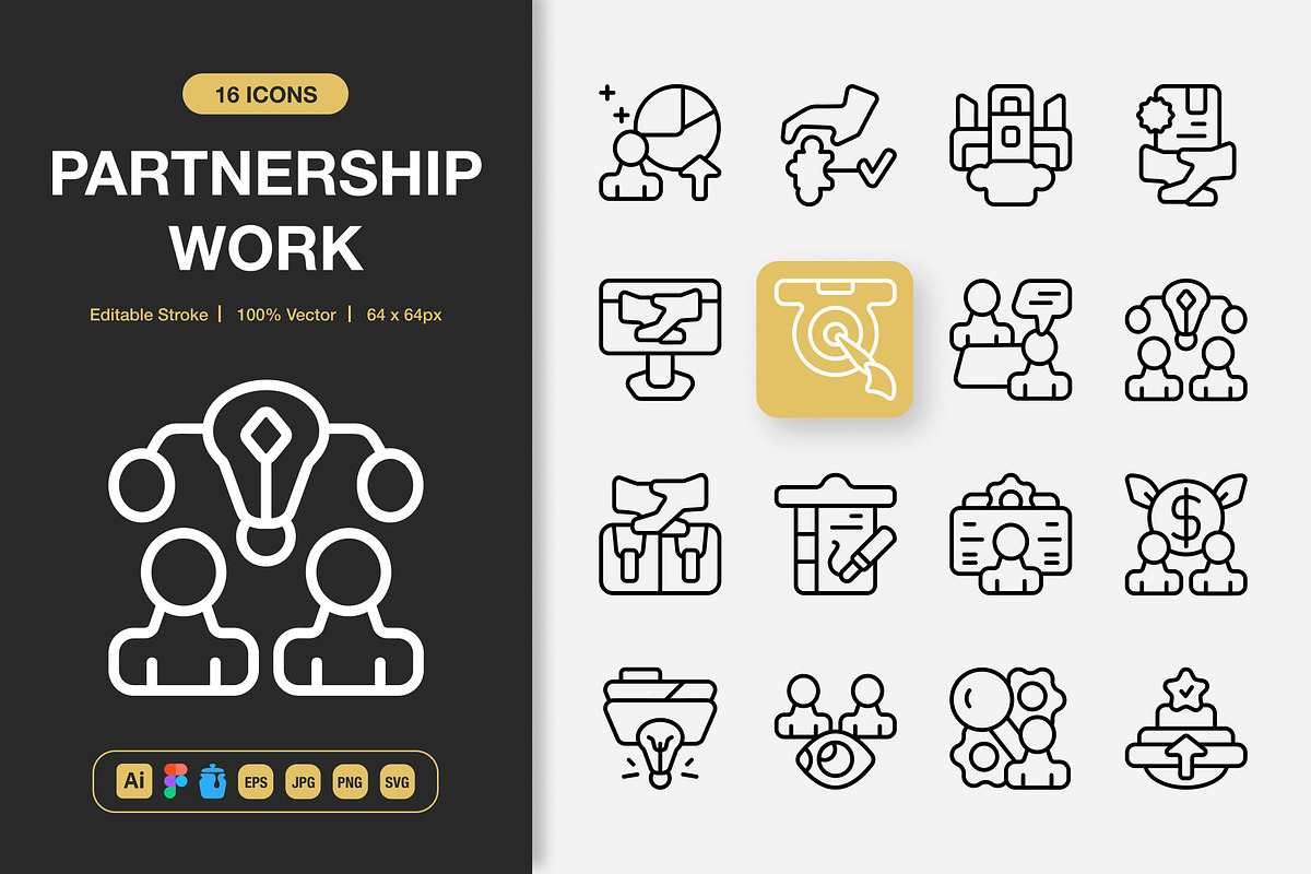 Partnership Work Icons, an Outline Icon by Spacepixel Creative