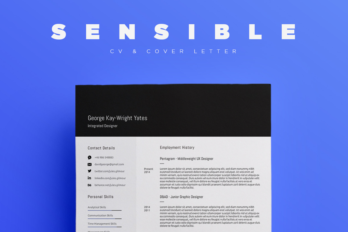 Sensible CV/Resume + Cover Letter, a Resume Template by designed by rich (Photo 1 of 5)