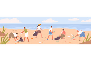 People cleaning sea beach from trash, a Person Illustration by Good Studio