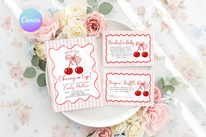Cherry Baby Shower Invitation Bundle, an Invitation Template by VeliusCreativeStudio