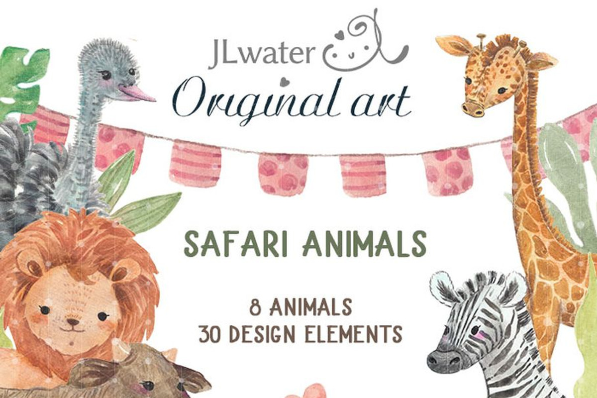 Safari Animals Watercolor Clip Art, an Animal Illustration by JaneLane (Photo 2 of 3)