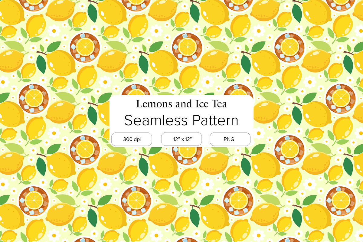 Summer Lemon and Ice Tea Pattern, a Pattern Graphic by Little Creative Scribbles (Photo 1 of 6)