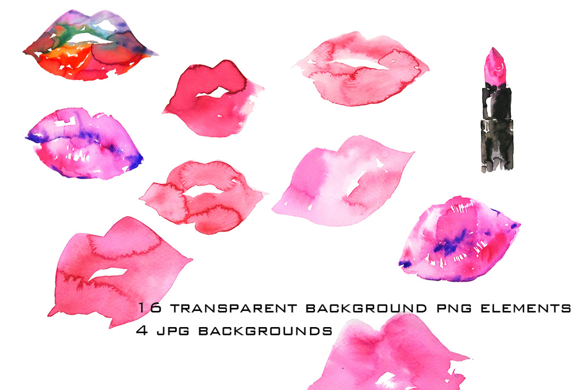 Watercolor lips and lipsticks set, a Pattern Graphic by esylvia (Photo 3 of 5)