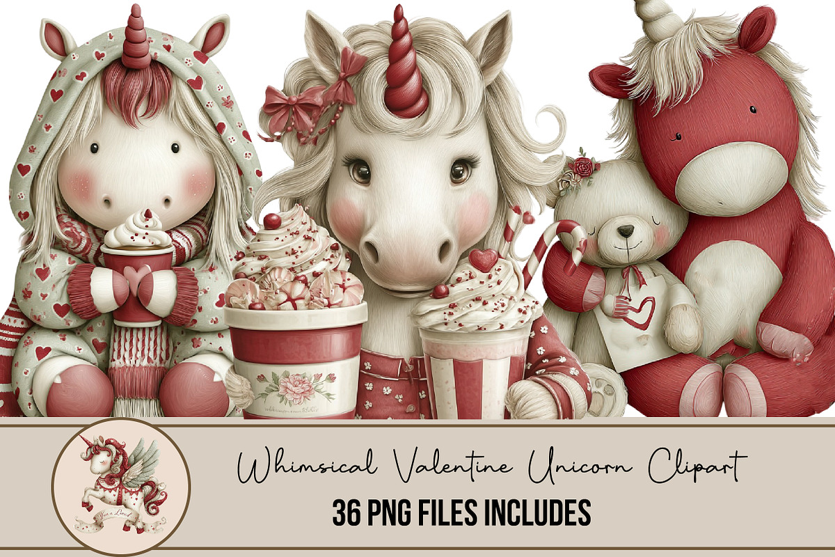 Whimsical Valentine Unicorn Clipart, an Illustration by DreamArtGraphic (Photo 1 of 4)