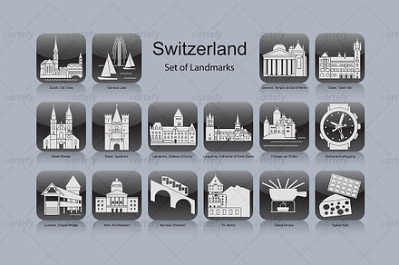 Swiss landmark icons (16x)