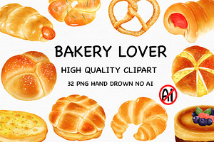 Watercolor Bakery Lover Clipart