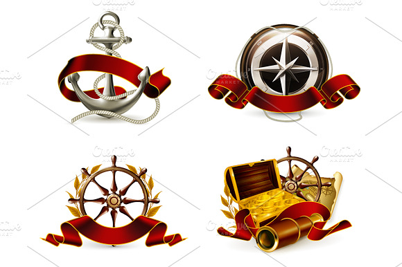 Marine Emblems Vector Icons