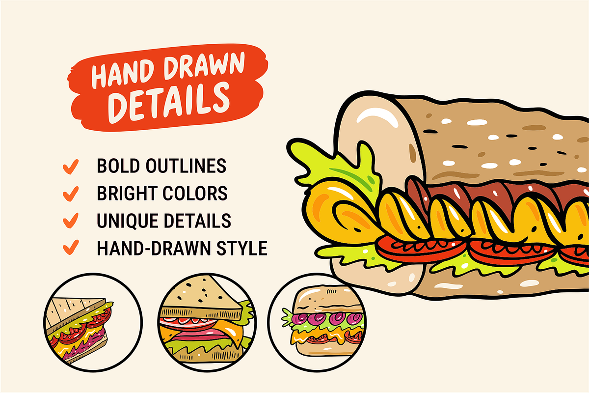 Sandwich Doodles & Food Clipart, a Food Illustration by Oktyabr (Photo 3 of 5)
