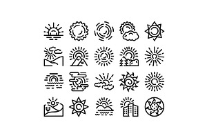 Sun and weather line art icon set, an Illustration by pikepicture