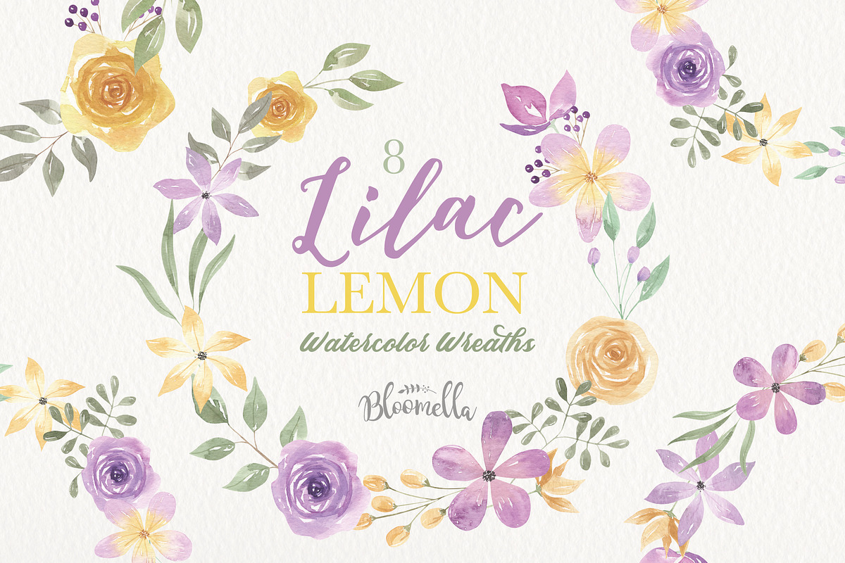 Lilac & Lemon Watercolor Flowers, an Illustration by Bloomella (Photo 1 of 6)