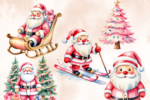 Watercolor Pink Santa Claus Clipart