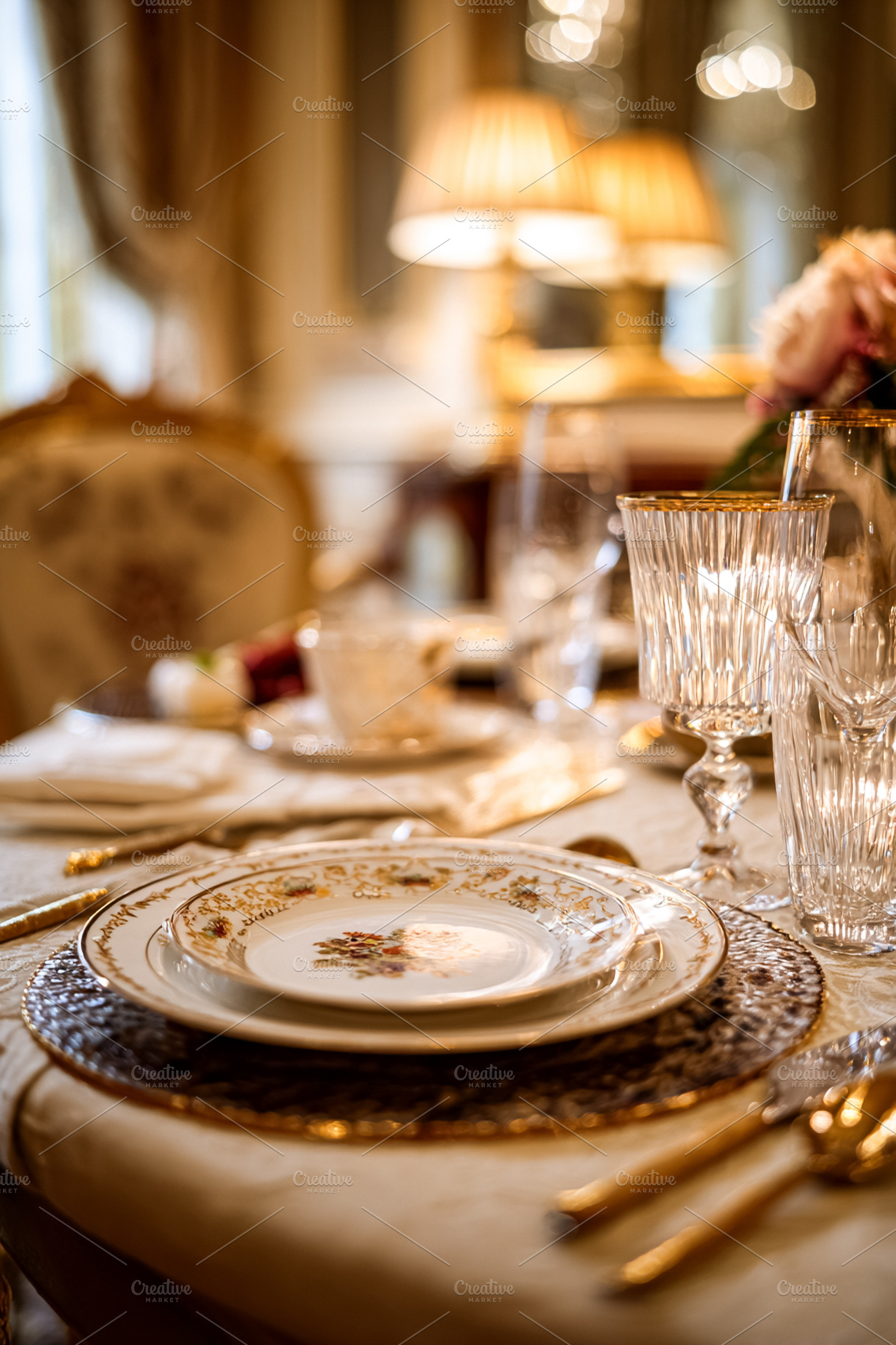 Luxurious fine dining table setting in an elegant restaurant, pr, a Food & Drink Photo by Studio ANNA