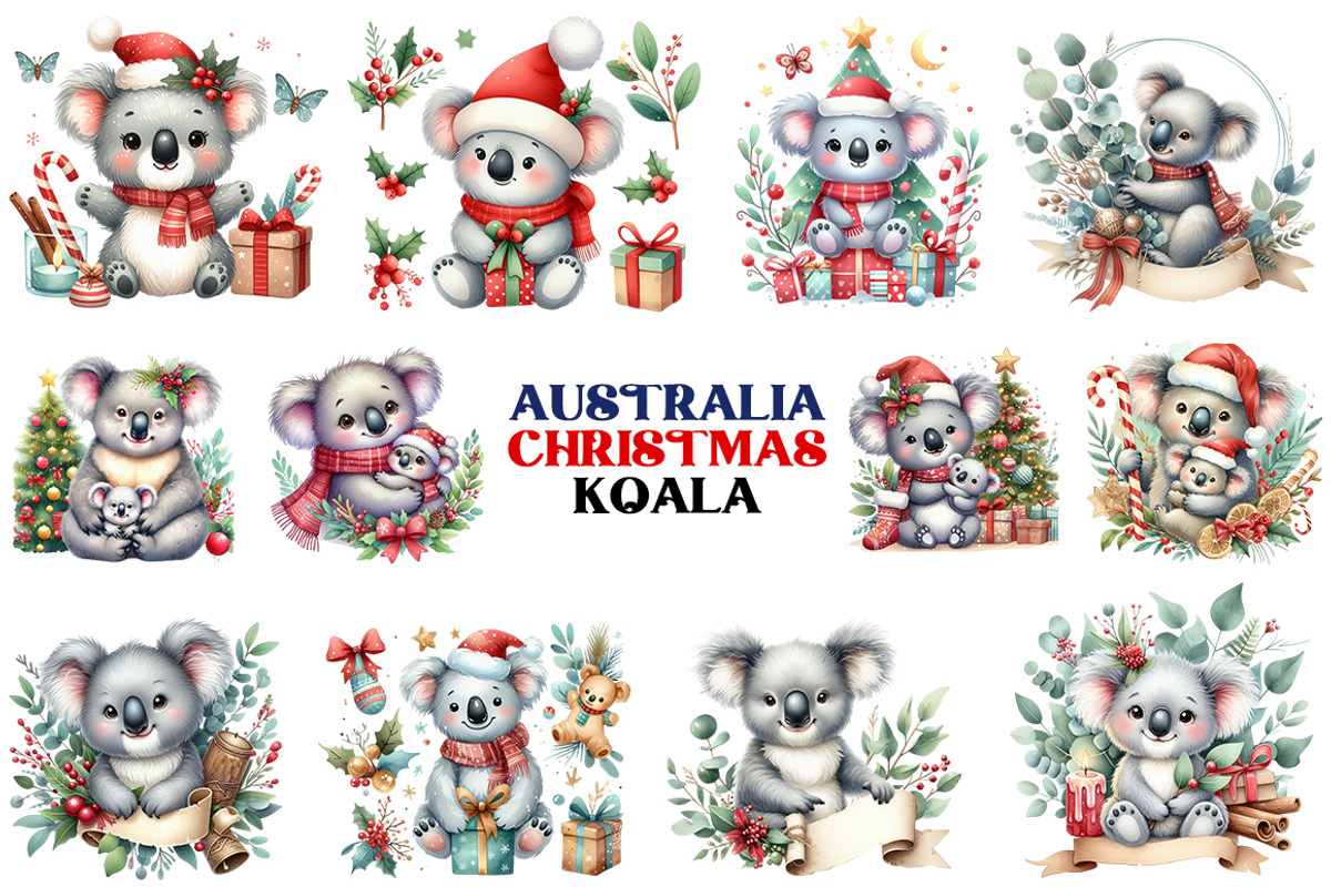 Australia Christmas Koala cliparts, a Seasonal Illustration by FITALARTSNEDIGI (Photo 3 of 10)
