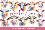 Watercolor Rainbow Cows Clip Art, an Animal Illustration by Whimsy & Wishes (Thumbnail 1 of 3)