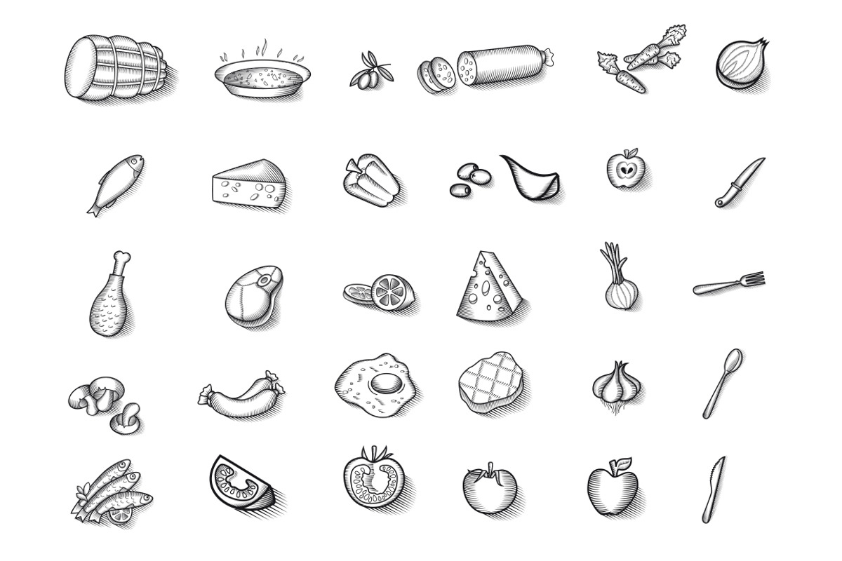 Vintage Food Illustrations Vector, a Food Illustration by ItemBridge