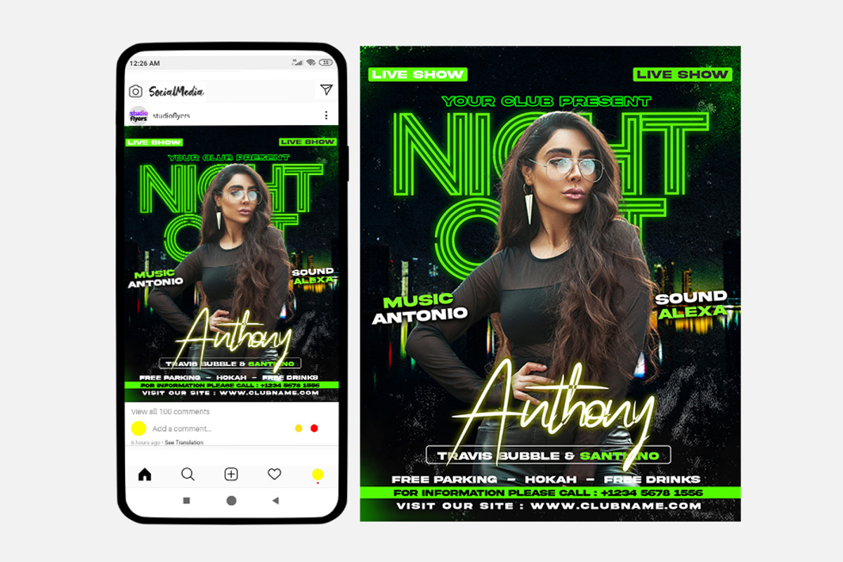 Night Out Club Party – Instagram PSD, a Social Media Template by studioflyers.com (Photo 1 of 3)