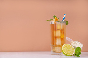 Protein Iced Tea, cold summer drink rich in protein, a Food & Drink Photo by Rimma