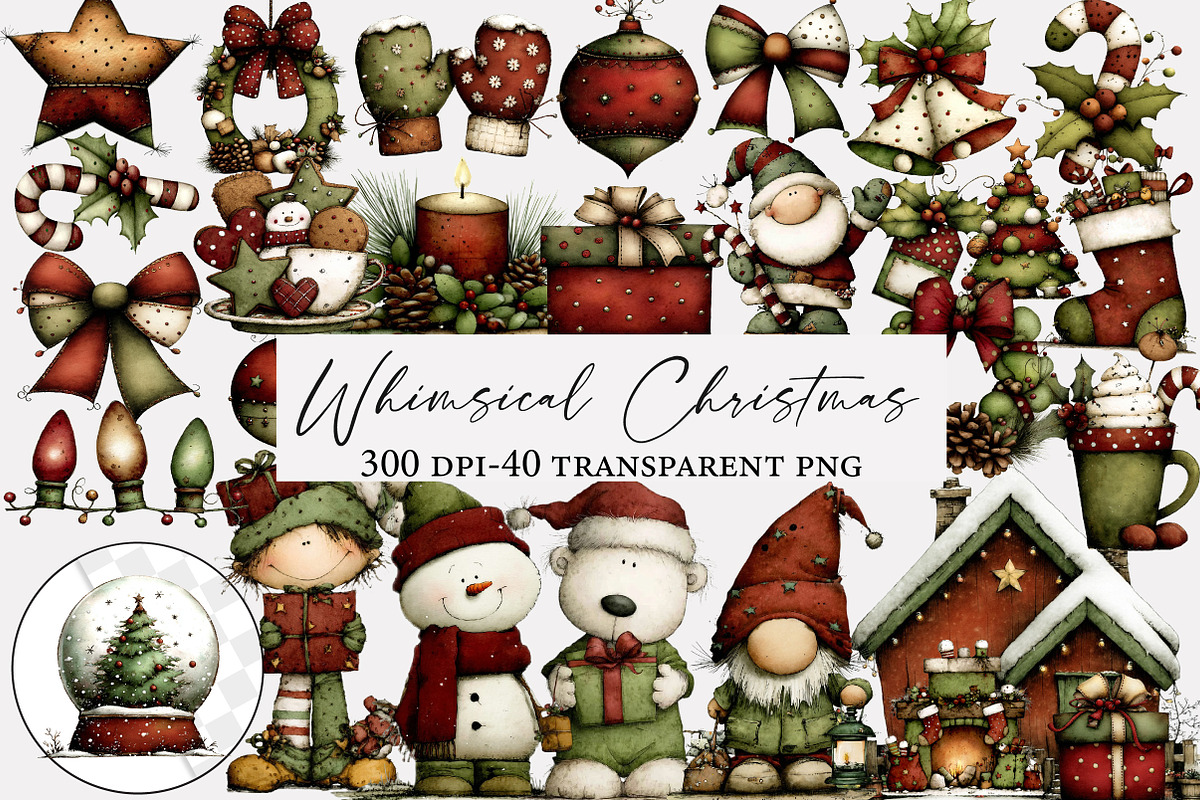 Whimsical Christmas  Clipart Bundle, an Illustration by Designworld (Photo 1 of 5)