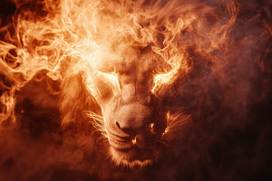 Smoky fiery lion's head emerges from, a Photo by Iftikhar Alam