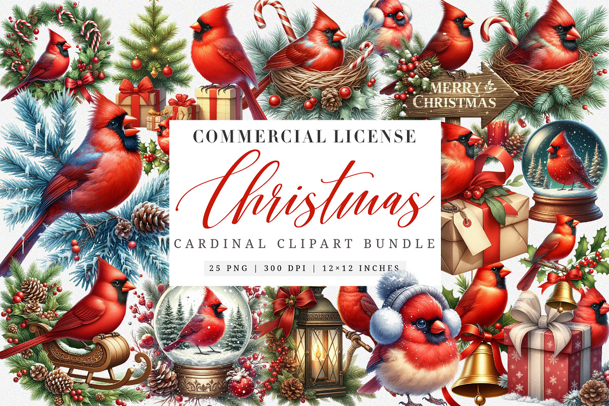 Watercolor Red Cardinal Clipart PNG, an Icon by SinaCreation (Photo 1 of 7)