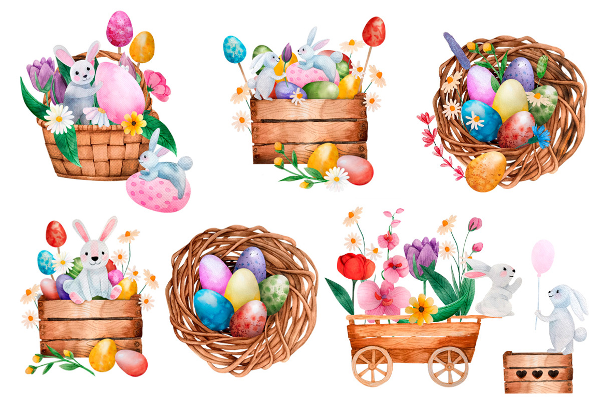 Cute easter set. Watercolor, an Illustration by LikaYu (Photo 3 of 6)