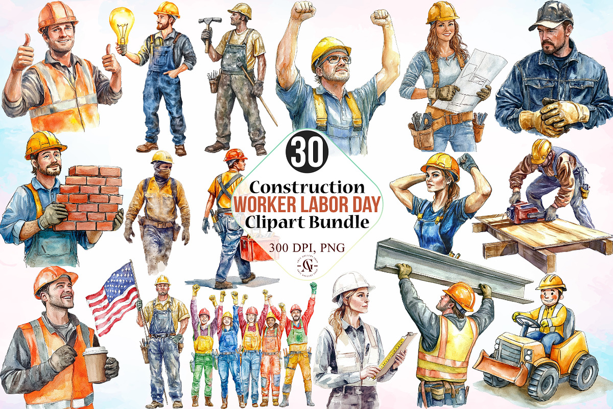 Construction Worker Labor Day Clipar, an Illustration by Canvas Craft (Photo 1 of 3)