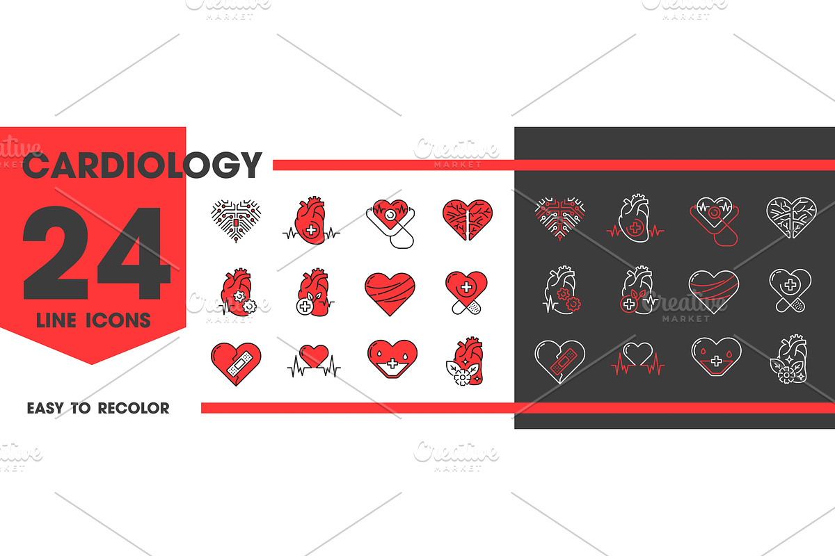 Heart cardiology line icons, a Healthcare Illustration by Vector Tradition