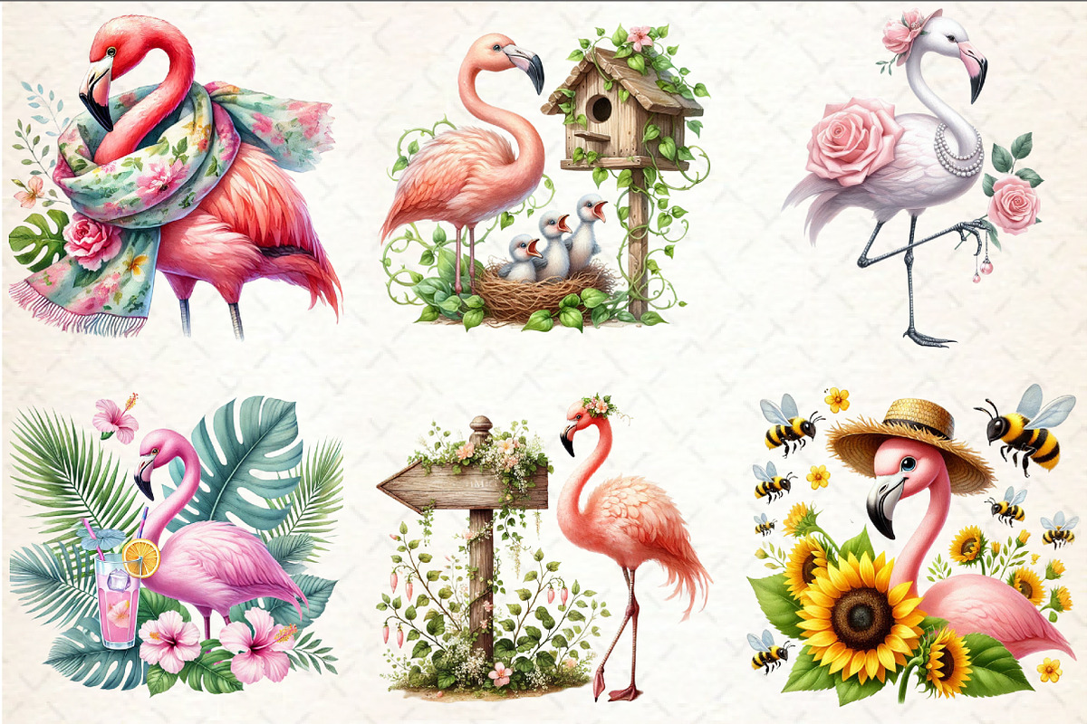 Spring Flamingo Sublimation Clipart, a Seasonal Illustration by Rose Art (Photo 4 of 4)