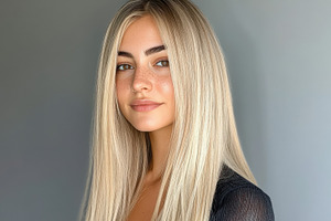 Young woman with long blonde hair, a Photo by Beautiful things