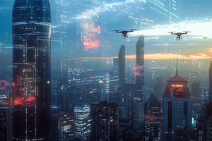 Twilight in the Smart City ai, a Technology Photo by Ocean Digital Art