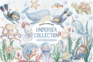 Watercolor Under the Sea Clipart, an Illustration by TatiMockup